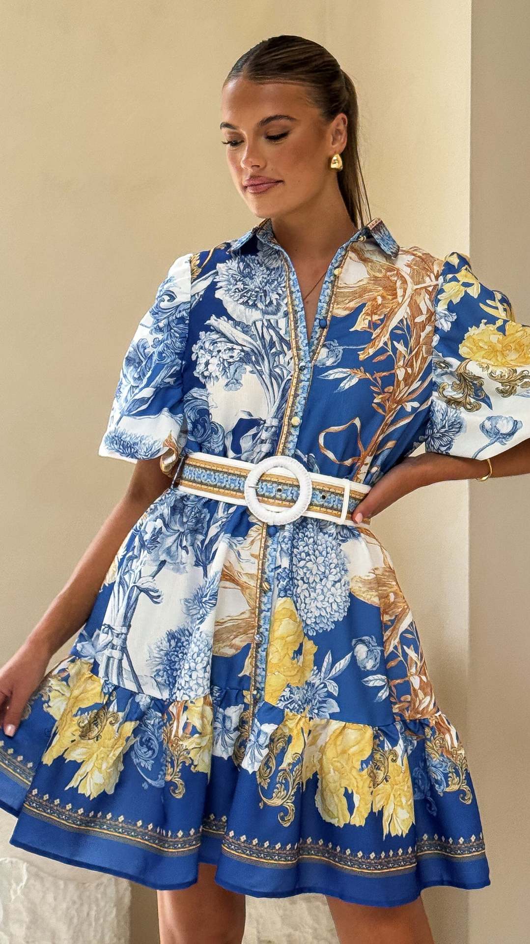 Women Summer Casual Printing Collared Dress
