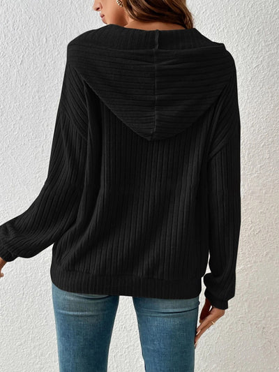 Autumn Winter Knitwear Hooded Sunken Stripe Kangaroo Pocket Long Sleeve Bathroom