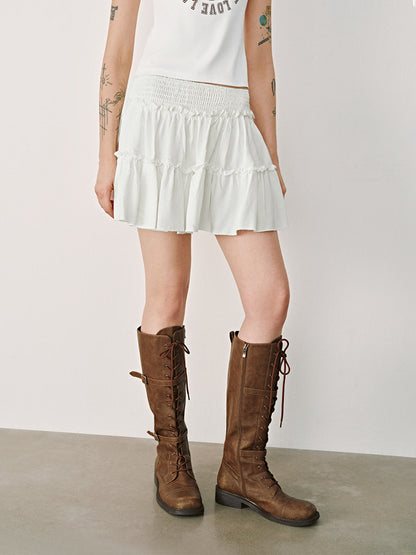 Floral Skirt Pants Lined A line Skirt High Quality Smocking Tight Waist Elastic Culottes