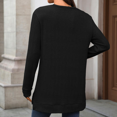 Autumn Winter round Neck Geometric Abstract Jacquard Loose Fitting Long Sleeved T shirt Top Women
