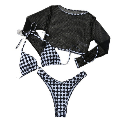 Mesh Grid Sexy Three Piece Set
