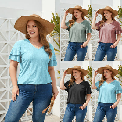 Spring Summer Women's Clothing Loose Fitting Casual T-shirt plus Size Women V neck Short Sleeve Office plus Size Top