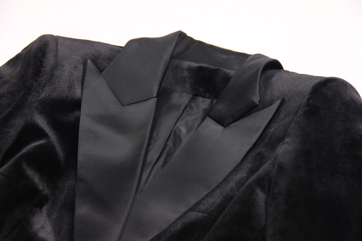 Spring Autumn Velvet Women Ostrich Feather Jacket Blazer