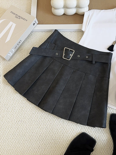 Maillard Tie Dyed Skirt Women Faux Leather Skirt Autumn Winter High Waist Slimming A line Skirt Brown Pleated Skirt