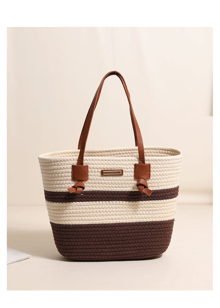 One Shoulder Cotton Thread Woven Bag Large Capacity Tote Straw Bag Vacation Beach Women Bag - GLAMWEARS