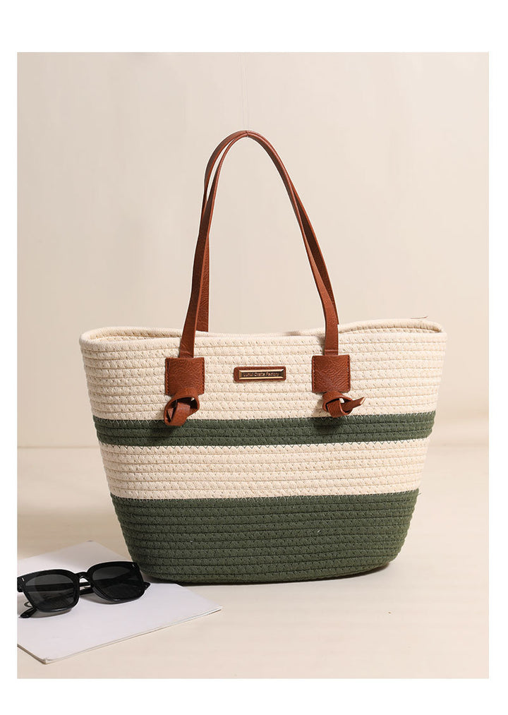 One Shoulder Cotton Thread Woven Bag Large Capacity Tote Straw Bag Vacation Beach Women Bag - GLAMWEARS