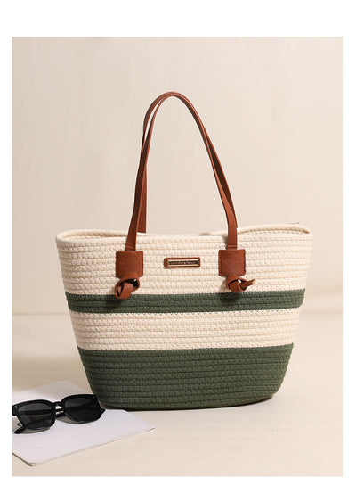 One Shoulder Cotton Thread Woven Bag Large Capacity Tote Straw Bag Vacation Beach Women Bag