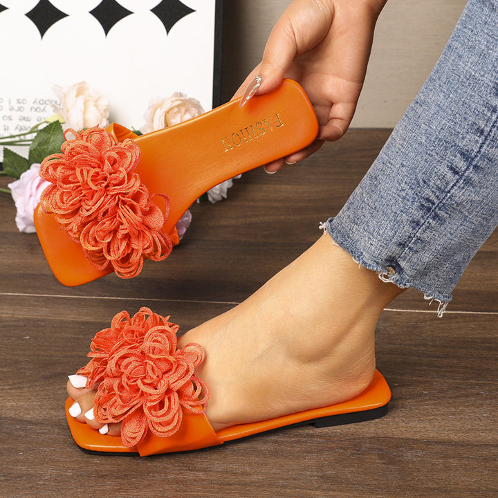 Floral Flat Square Toe Slippers for Women Outdoor Casual Lightweight Beach Slippers - GLAMWEARS
