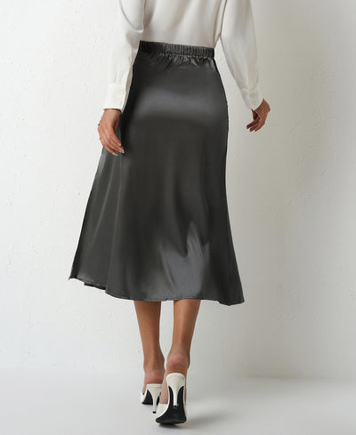 Women Clothing Popular Satin Skirt Women Summer Mid Length Split Professional A line Skirt High Waist Skirt