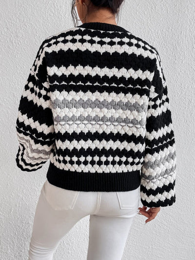 Autumn Winter Office Striped Pullover Loose Outer Wear Idle Knitted Sweater for Women