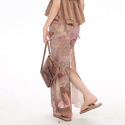 Summer Women Clothing French Lazy Trend Creative Printing Skirt