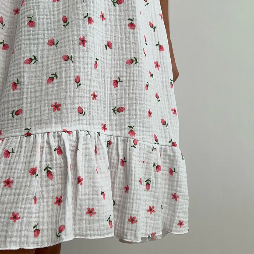 Summer Sling Cotton Printed Nightdress Homewear Pajamas Women Outerwear