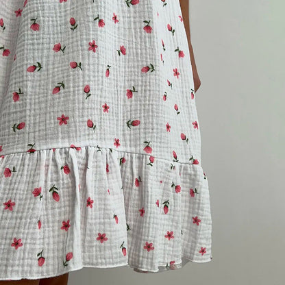 Summer Sling Cotton Printed Nightdress Homewear Pajamas Women Outerwear