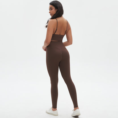 Knit Breathable Yoga Clothes Sexy Beauty Back Sports Bra High Waist Shaping Tights Fitness Suit