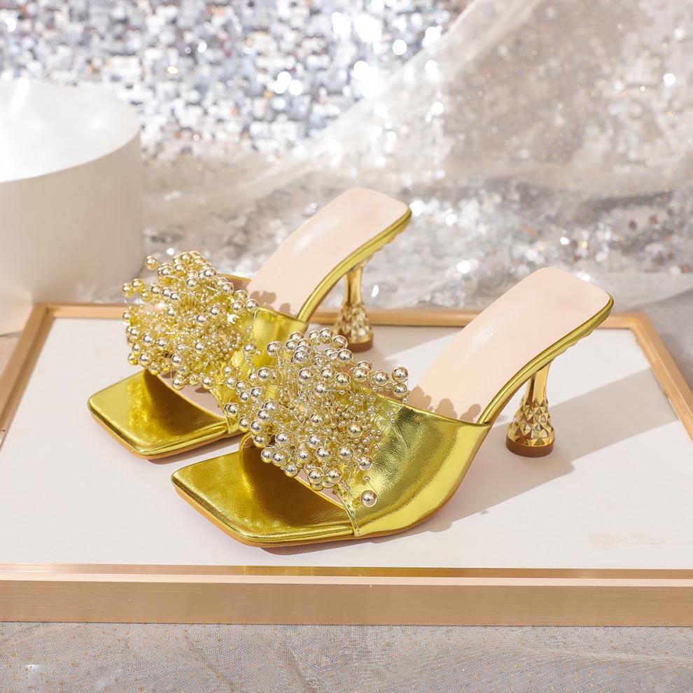 Sexy Bow Wine Glass Heel Electroplated Heel Square Toe High Heel Sandals - GLAMWEARS