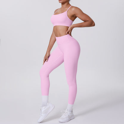 Nude Feel No Embarrassment Line Sports Trousers Sexy Shoulder Strap Beauty Back Running Fitness Pants Yoga Clothes Set