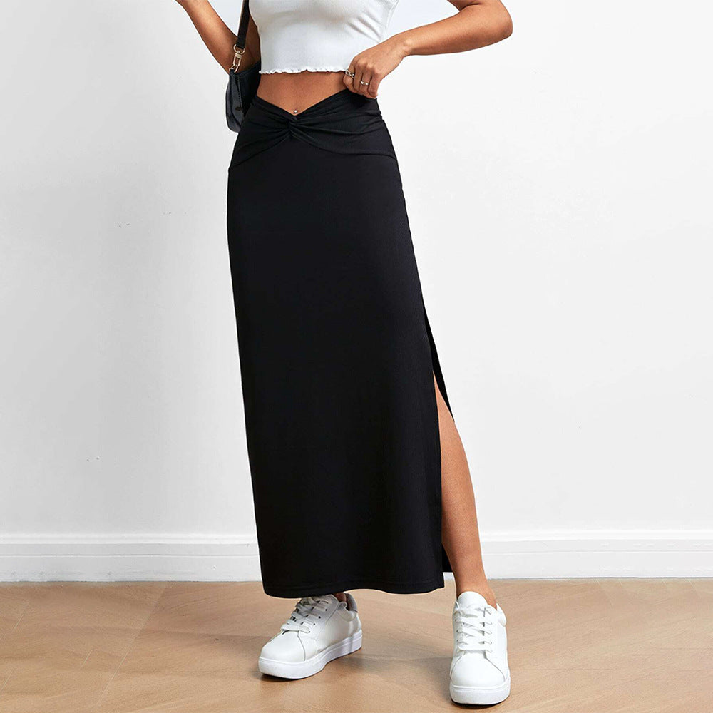 Women Clothing Simple Design Skirt Autumn Winter High Waist Drape Slit Dress
