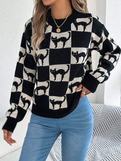 Autumn Winter Halloween Plaid Lantern Long Sleeve Pullover Women Clothing