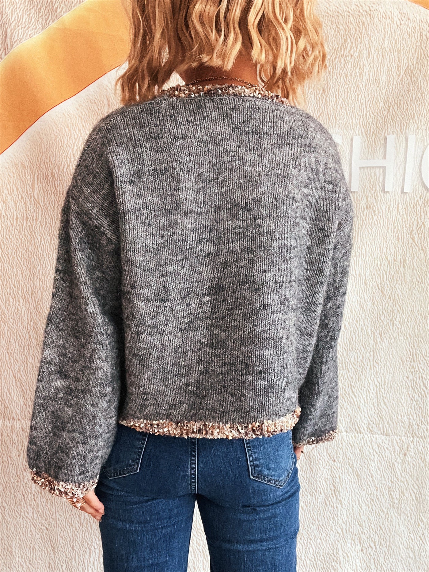 Lacework round Neck Knitted Pullover Casual Office Vintage Women Wear Sweater