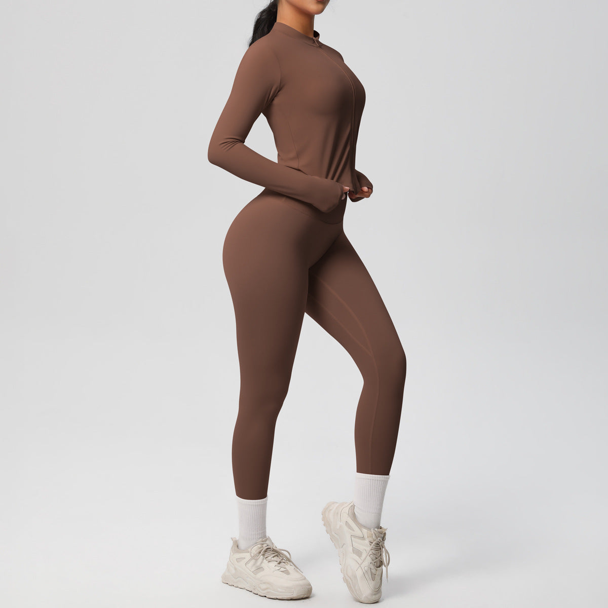 Skinny Yoga Pants High Waist Nude Feel Sports Zip Long Sleeve Coat Workout Clothes Hip Lifting Yoga Set