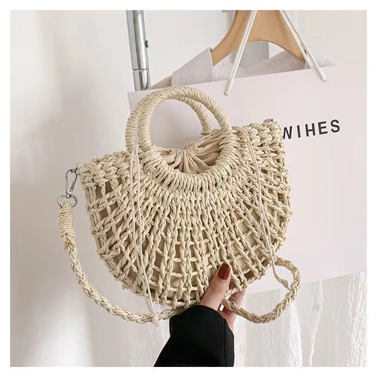 Simple Semicircle Hollow Out Cutout Straw Bag Crossbody Straw Bag Woven Bag Vacation Beach Bag Women Bag