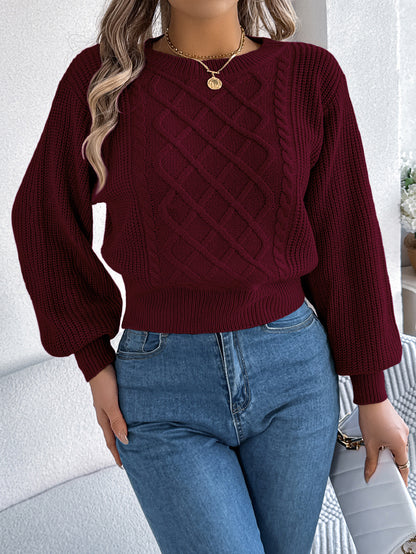Autumn Winter Solid Color Twist Lantern Long Sleeve Waist Tight Pullover Women Clothing