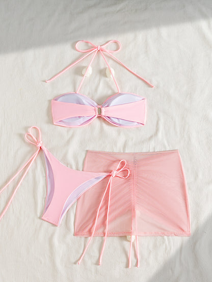 Three Piece Sets Bikini Gauze Skirt Swimsuit Women Bikini