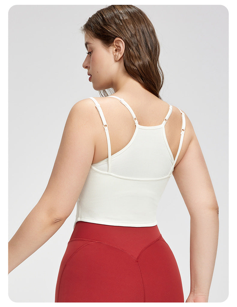Square Collar plus Size Slip Top Adjustable Sleeveless Workout Top Fixed Cup Yoga Clothes Vest Outer Wear