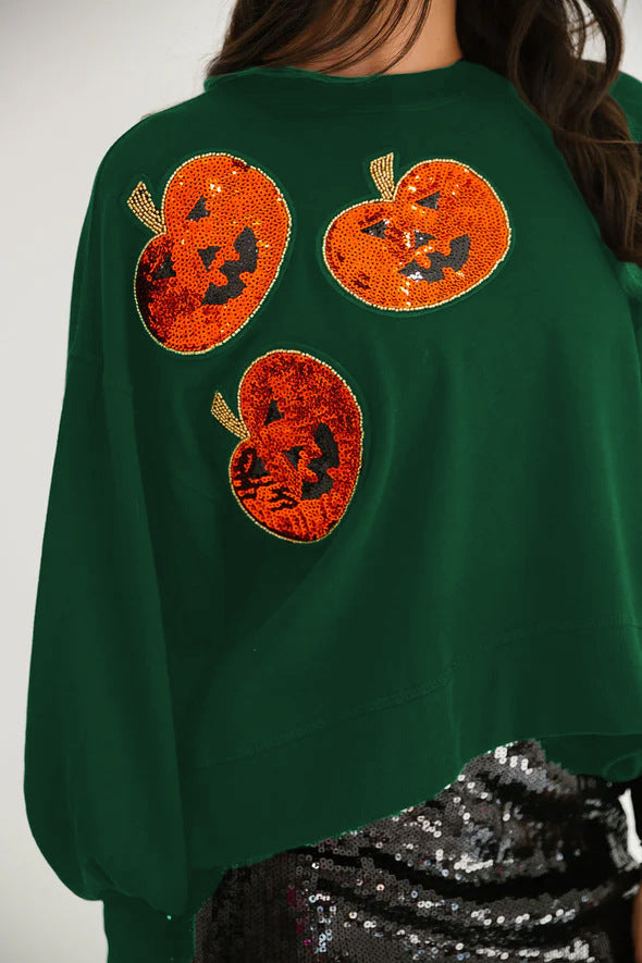 Autumn Winter Women Halloween Pumpkin Sequined Sweater Loose Casual Top Women