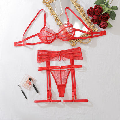 Red See through Embroidery Push up Body Shaping Adjustment Type Sexy Underwear