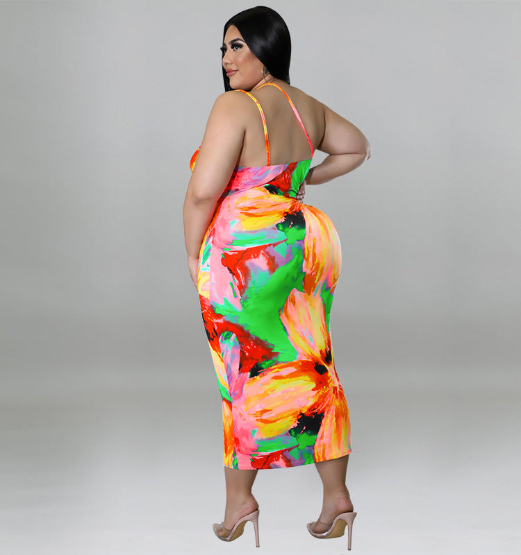 Plus Size Women Clothing Summer Sexy Sling Backless Dress