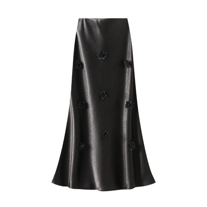 Chinese Three Dimensional Floral Long Skirt Summer Satin Slimming Dress Maxi Dress