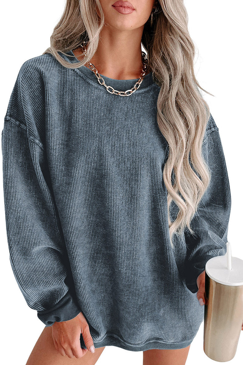 Casual Oversize Solid Color Pullover Women Autumn Winter Thread Knitted Long Sleeved Sweatshirt Women