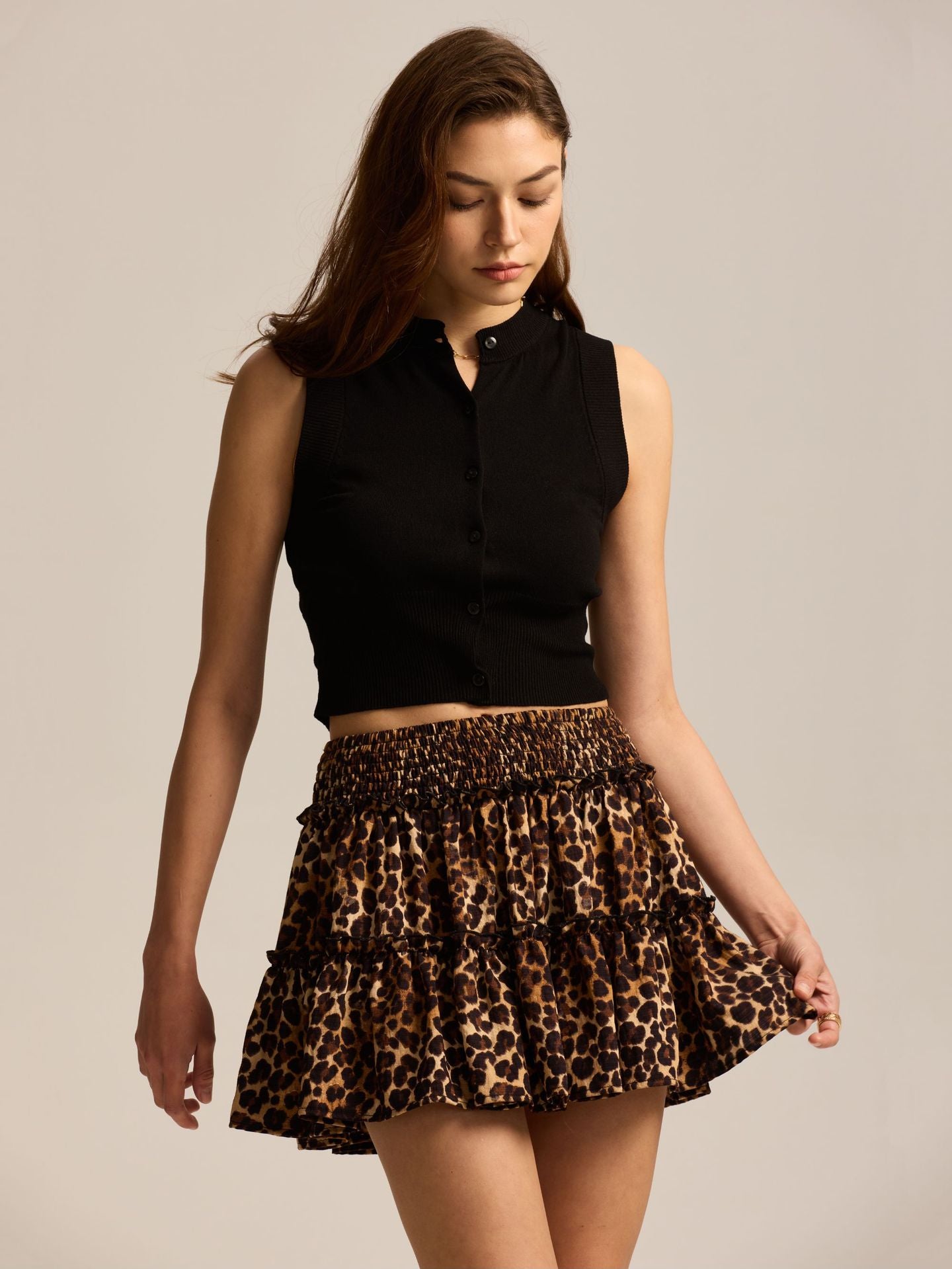 Floral Skirt Pants Lined A line Skirt High Quality Smocking Tight Waist Elastic Culottes