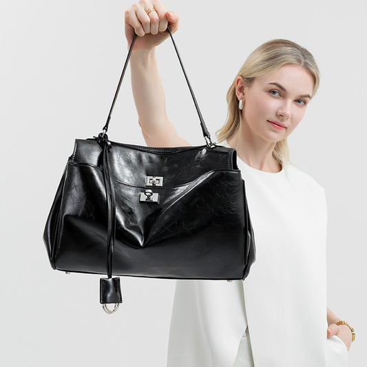 Bag Women Rodeo Bag Large Capacity Office Tote B Same Retro Oily Leather Handbag Women