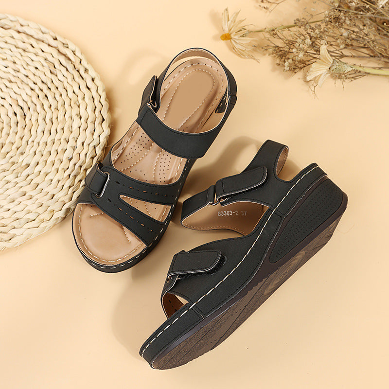 Southeast Asia plus Size Velcro Platform Sandals Women Hollow Out Cutout-out Wedge Stitching Beach Slippers