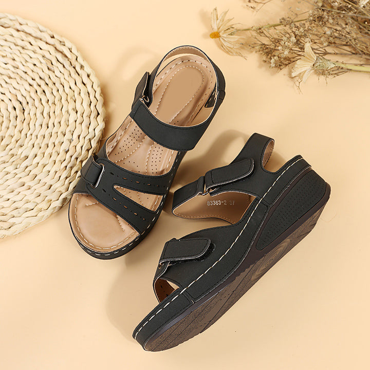 Southeast Asia plus Size Velcro Platform Sandals Women Hollow Out Cutout-out Wedge Stitching Beach Slippers - GLAMWEARS
