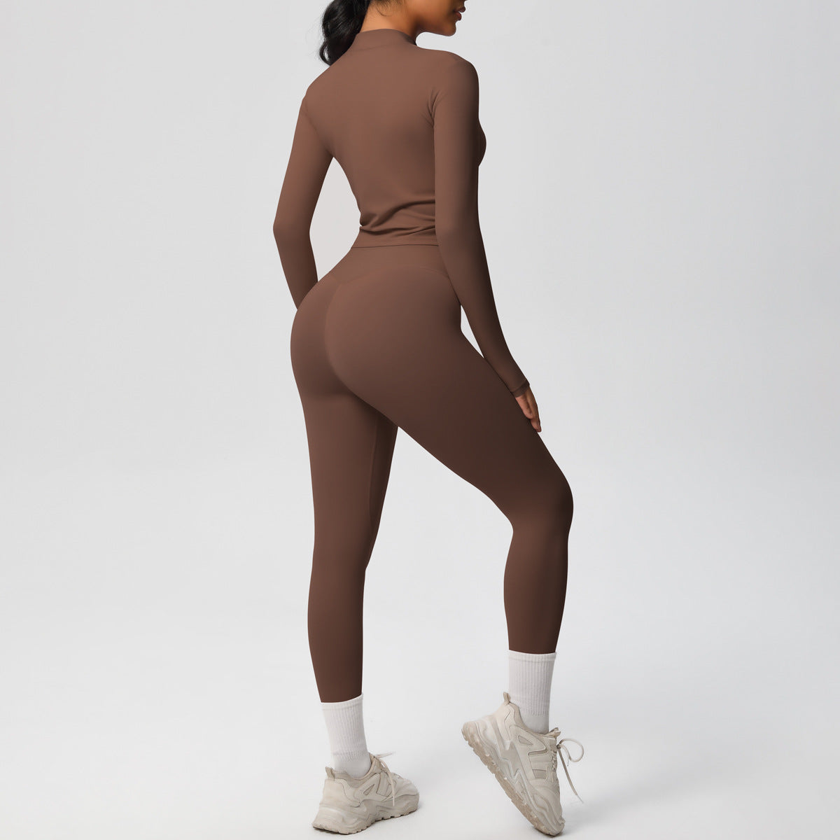 Skinny Yoga Pants High Waist Nude Feel Sports Zip Long Sleeve Coat Workout Clothes Hip Lifting Yoga Set