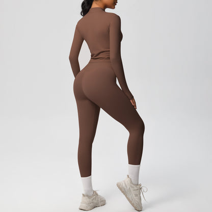 Skinny Yoga Pants High Waist Nude Feel Sports Zip Long Sleeve Coat Workout Clothes Hip Lifting Yoga Set