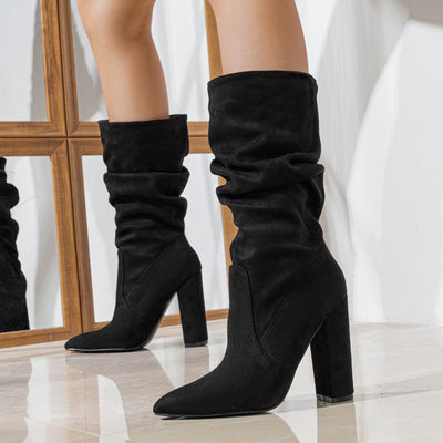 Women Pointed Slip on Winter Fashionable Chunky Heel High Heel Boots Comfortable Women Boots Chunky Heel