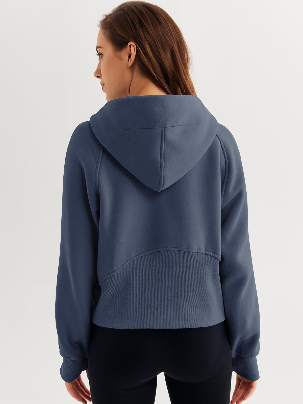 Half Zipper Pullover Hooded Sweatshirt Fleece Short Chic Scuba Sweater for Women