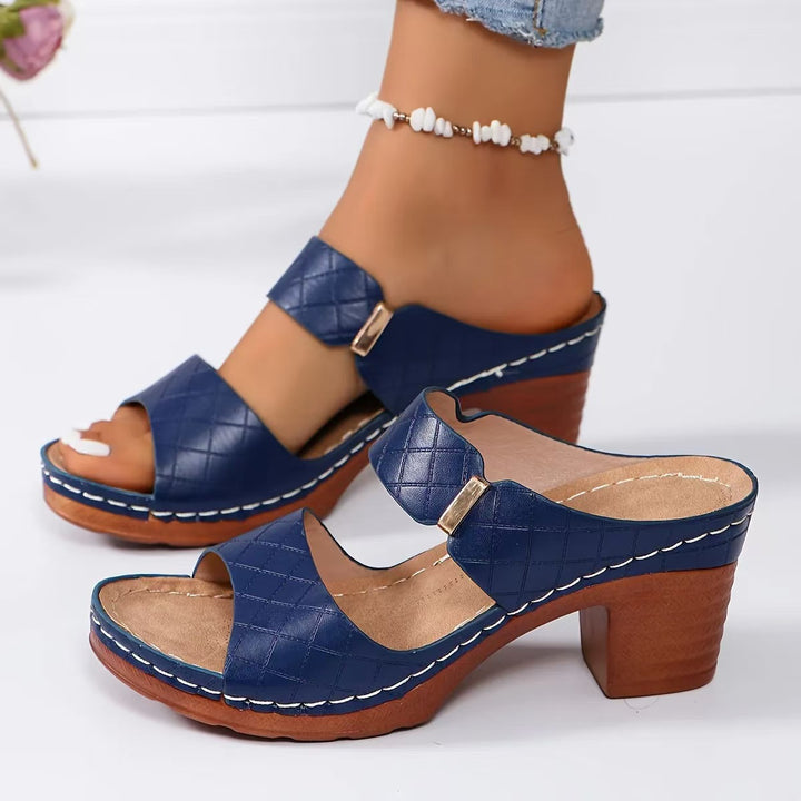 Arrival Summer Wedge One Word Strap Peep Toe Slippers Women Thick Heel Beach Sandals - GLAMWEARS