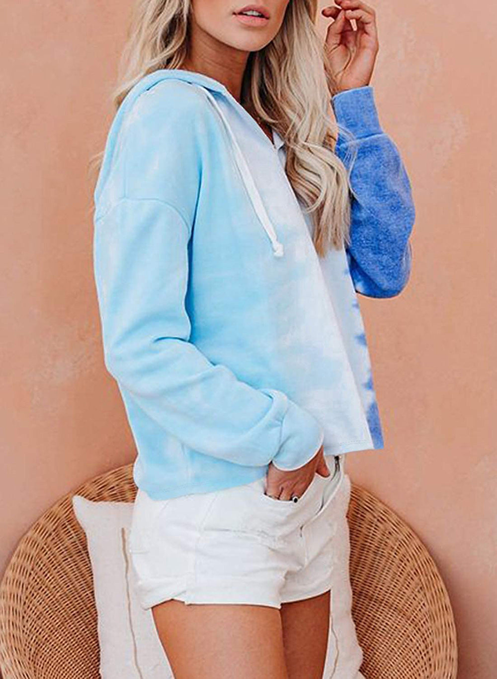 Autumn Winter Women Clothing Tie Dyed Hooded Sweatshirt Loose Gradient Color Long Sleeve Top