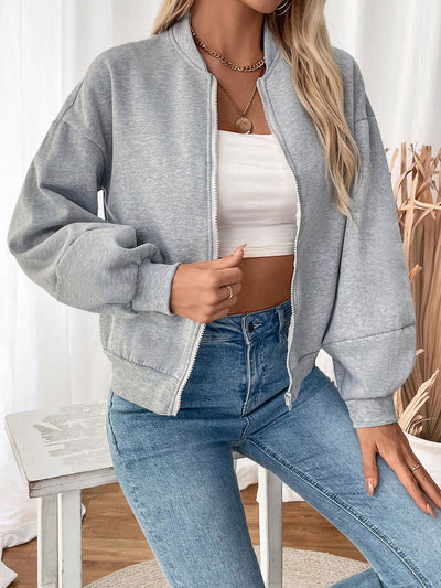 Retro Casual Simple Baseball Collar Long Sleeve Solid Color Thickened Coat Women