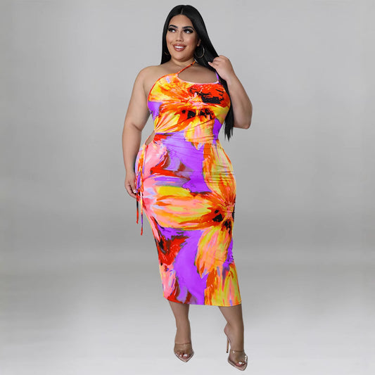 Plus Size Women Clothing Summer Sexy Sling Backless Dress