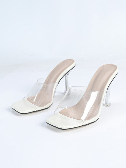 Cocktail Silicon Sealant Crystal Stiletto High Heel Women Square Toe Word with Transparent Sexy Stiletto Women Shoes