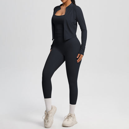 Skinny Yoga Pants High Waist Nude Feel Camisole Sports Zip Long Sleeve Coat Workout Clothes Three Piece Set