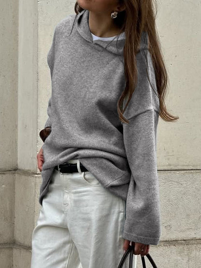Casual Minimalist Long Sleeve Hooded Sweater Woolen