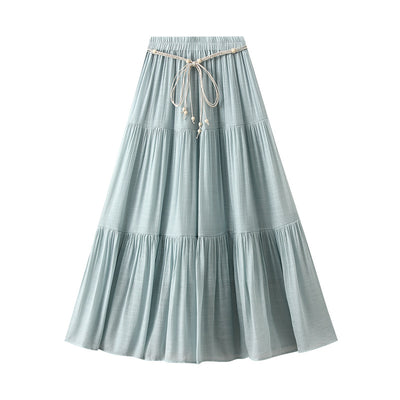 Cotton Linen Tiered Dress Skirt Slimming Draping Effect A line Dress Women Summer Long Stitching Big Swing Skirt