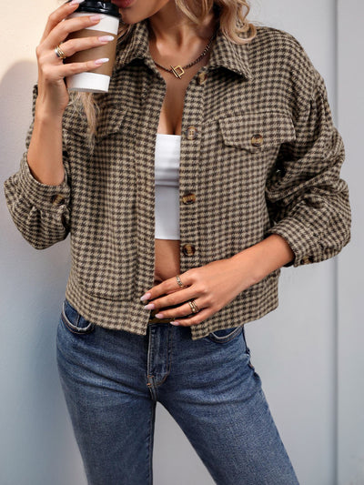 Casual Jacket Autumn Plaid Short Jacket Long Sleeved Retro Lapels Top